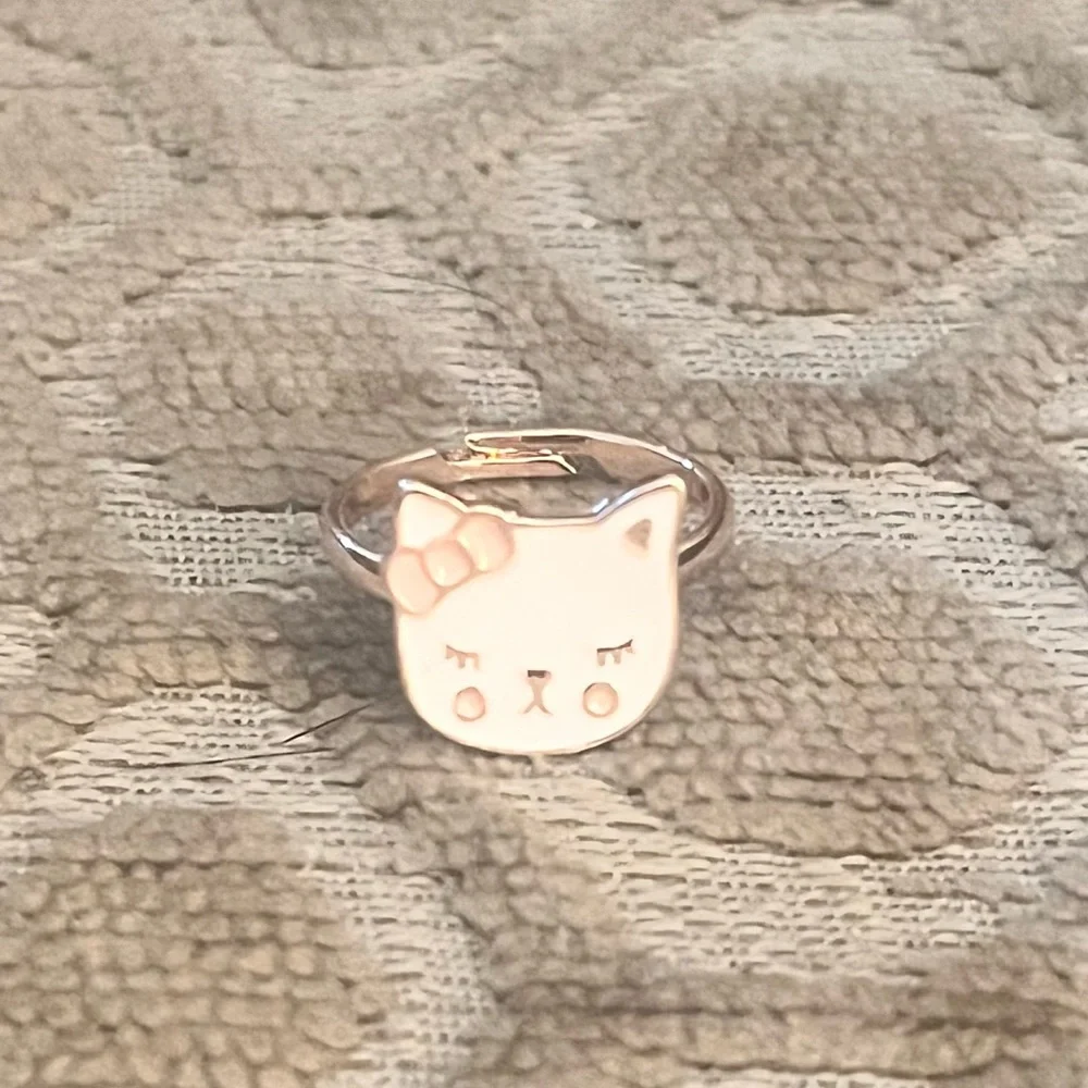 (kids) 🎉Rose Gold Cat Heart Star Crystal Charm Bracelet & Cat Ring